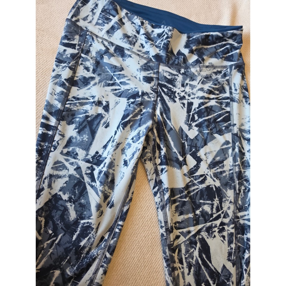 Reebok Speedwick Leggings Womens Small Blue White Abstract Print Athletic Tights - Picture 3 of 5